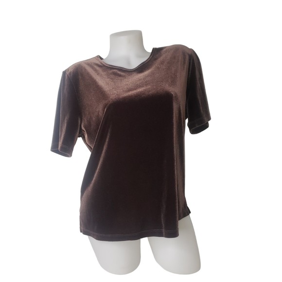 DRAPER'S & DAMON'S  PETITES Brown Velour Short Sleeve Top Size PL - Picture 1 of 6